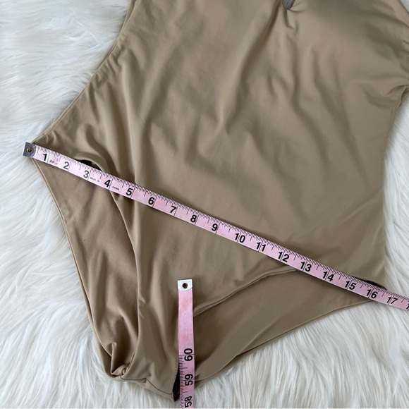 Becca Virtue High Neck Key Hole Front One Piece Swimsuit Tan Color Size Large - Picture 14 of 16